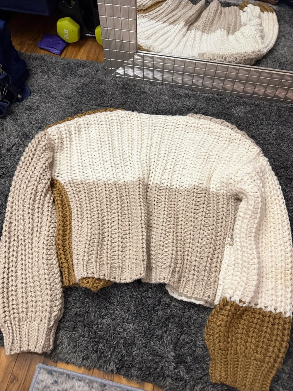 Wild Fable Colorblock Open-Front Chunky Knit Cardigan in Cream, Tan & Brown - Picture 3 of 4